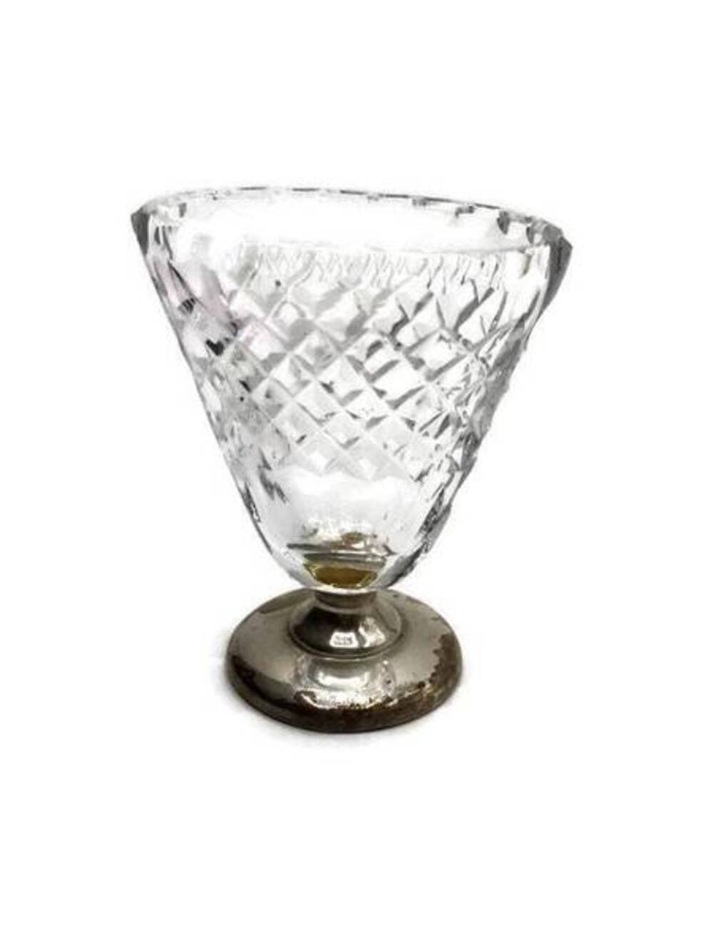 Antique Hawkes Sterling Silver Crystal Fan Vase 4” 11 dwt